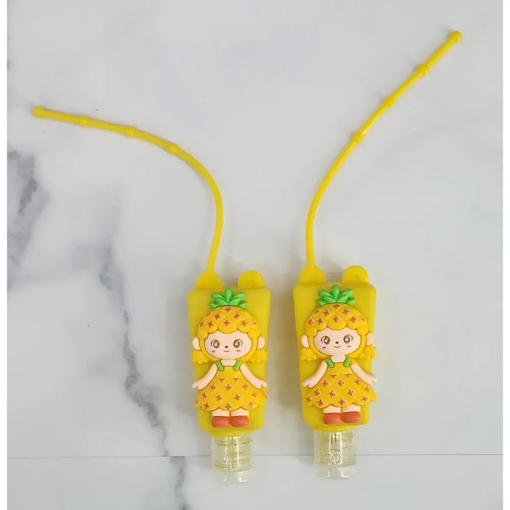 2 EMPTY Kids Refillable Containers Pineapple Doll Character Holder with Strap